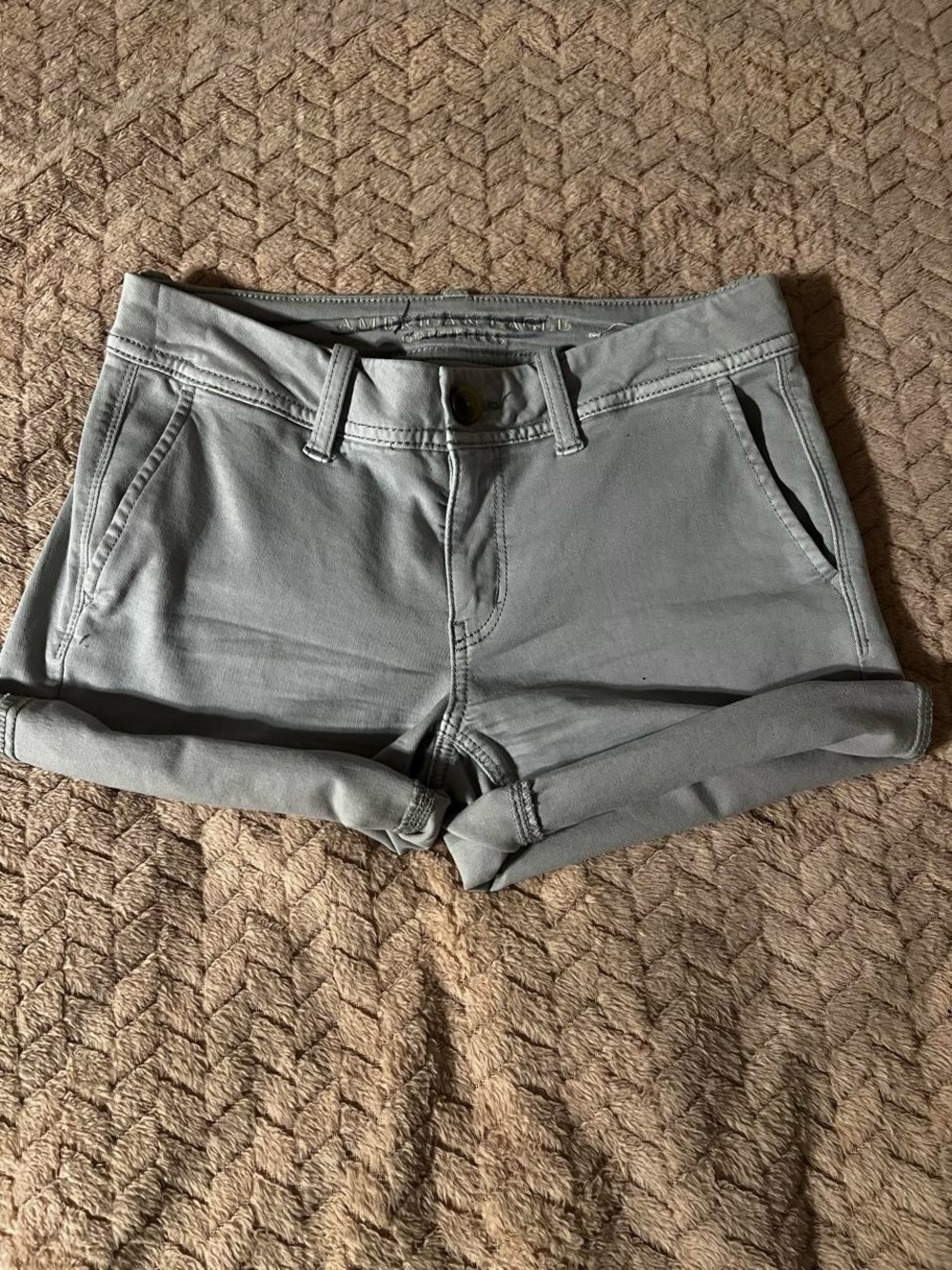 American Eagle Outfitters Light Sage Roll-Cuff Jean Shorts